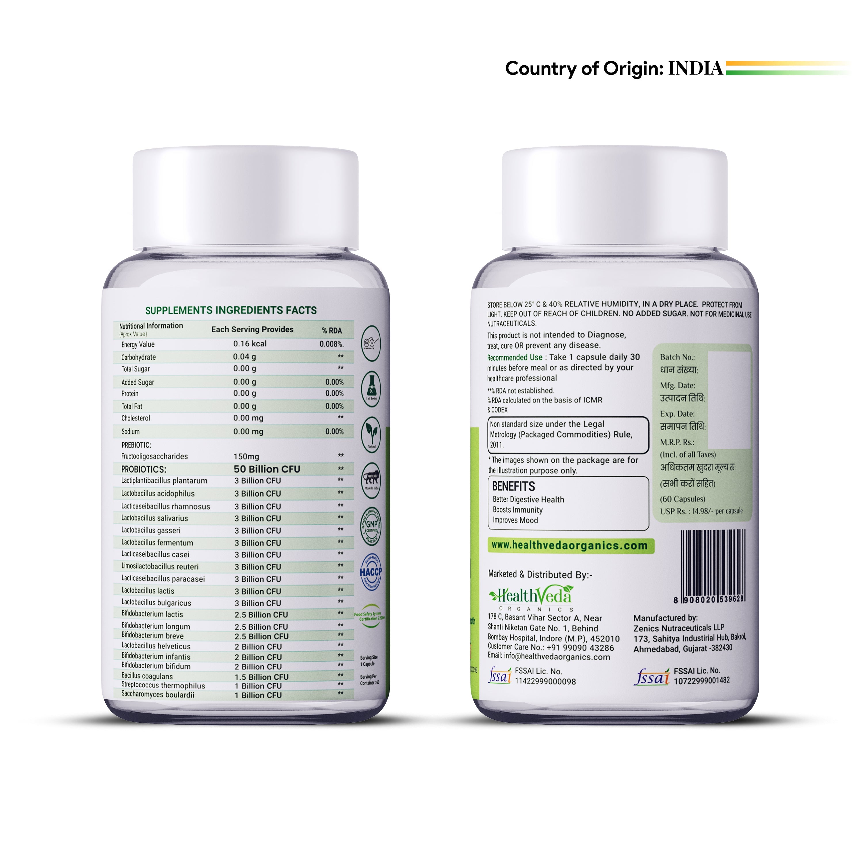 Health Veda Organics Probiotics 50 Billion Veg Capsules - Distacart