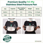 The Indus Valley Tri-ply Stainless Steel Pressure Pan, Premium Quality, 3 Layer Thick Body, Heavy Bottom, 100% Food-safe, ISI Certified, Induction & Gas, 3.5/5L