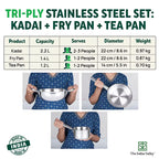 The Indus Valley TurboCuk Tri-ply Stainless Steel Cookware Set: 2.2L Kadai+ 1.4L Frypan+  1.2L Tea/Milk pan, Premium Quality, 3 Layer Thick Body, 100% Toxin-free, Non-stick, Induction & Gas