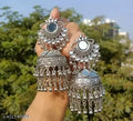 Tehzeeb Creations Women's Silver Colour Oxidised Earrings With Kundan And Mirror Work - Distacart