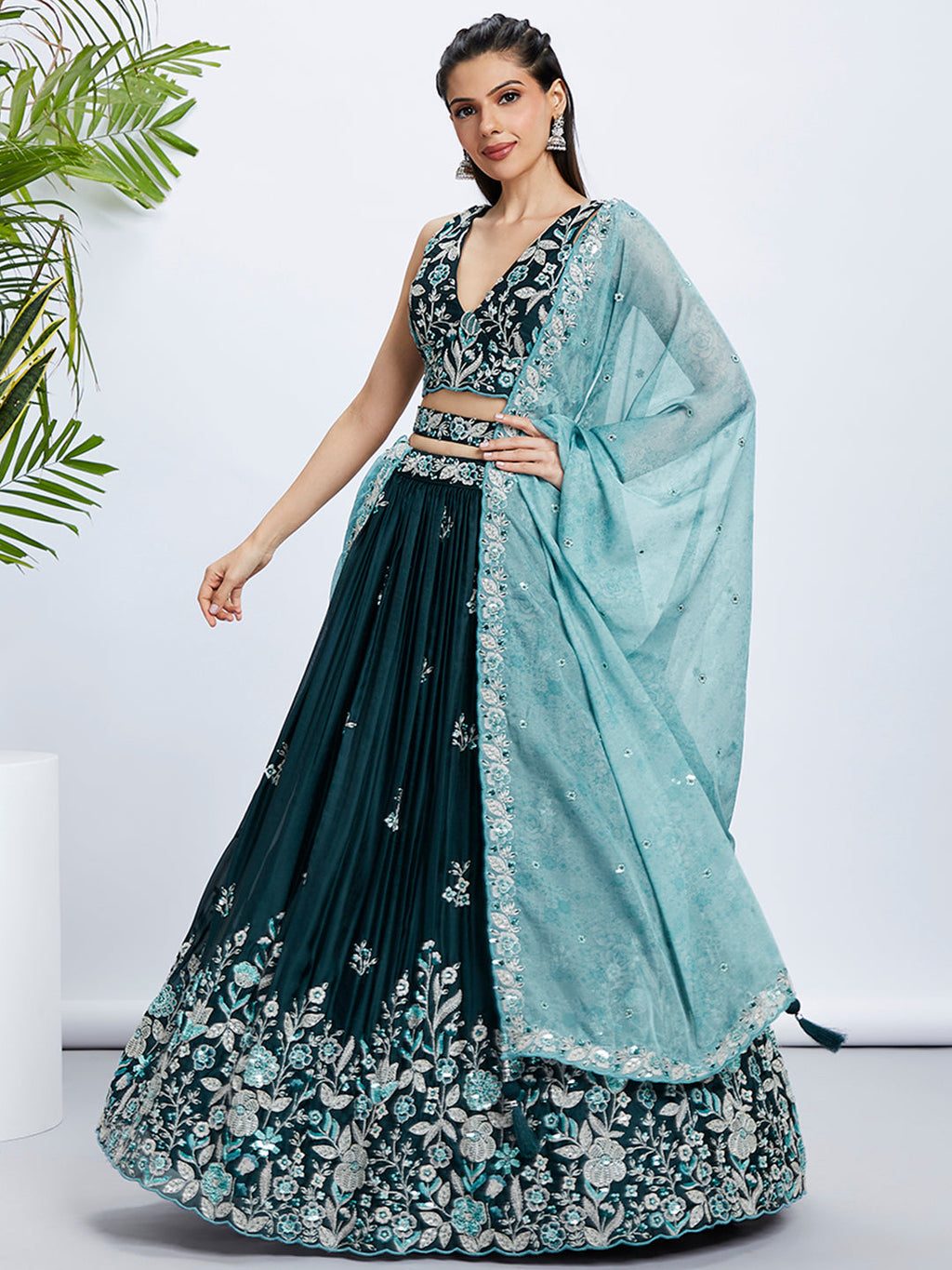 House of Panchhi Pink Net Cutdana, Sequins And Zarkan Embroidery Lehenga Choli & Dupatta
