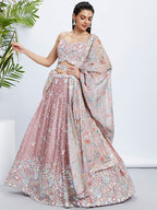 House of Panchhi Green Chiffon Position Print With Sequins Embroidery Lehenga Choli & Dupatta