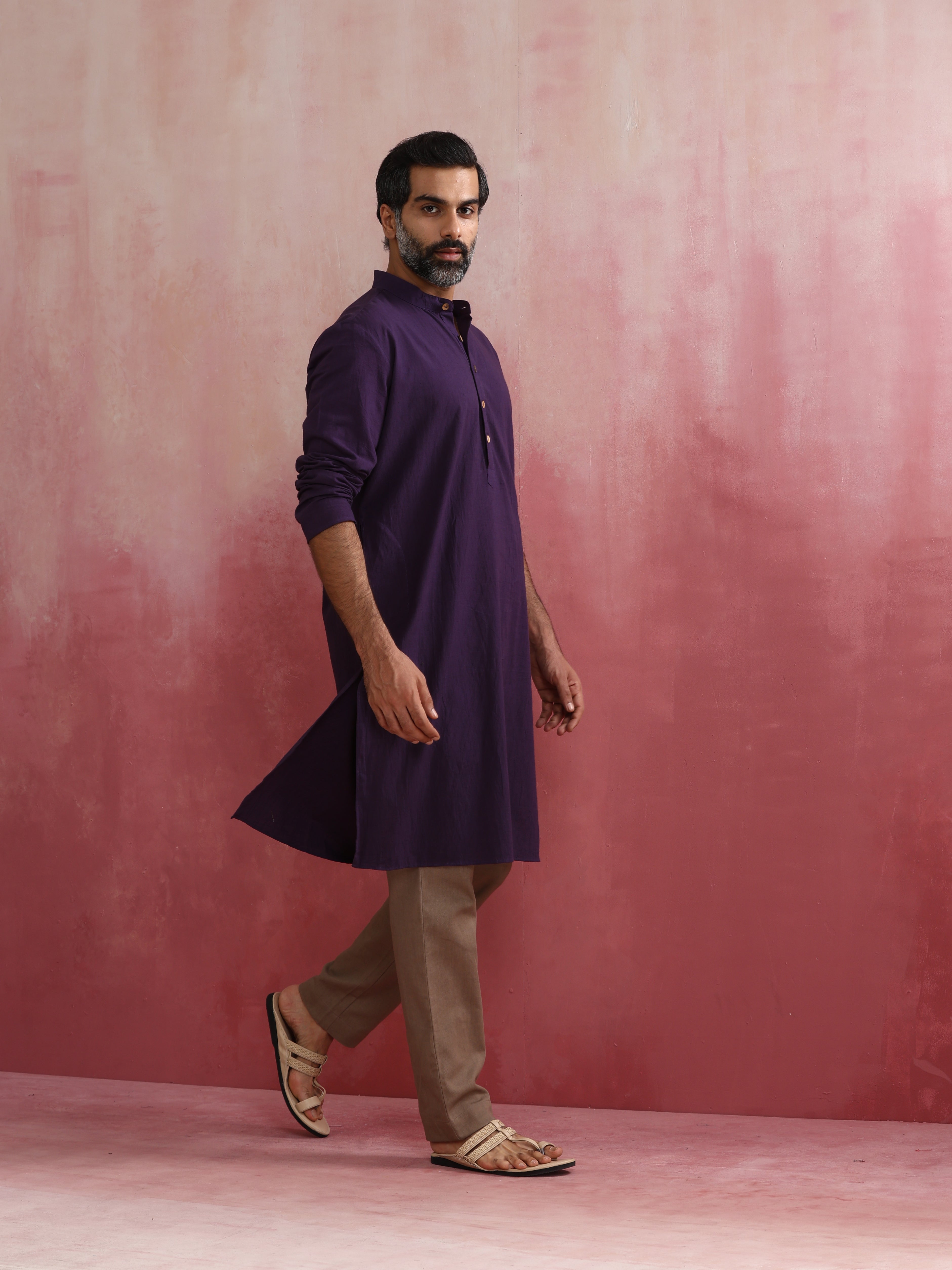 trueBrowns Men's Purple Mandarin Collar Kurta
