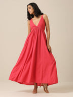 trueBrowns Bright Pink Slub Texture Sleeveless Dress - Distacart