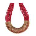 Gold-Polished Alloy Red Beaded Tribal Necklace - The Pari