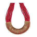 Gold-Polished Alloy Red Beaded Tribal Necklace - The Pari