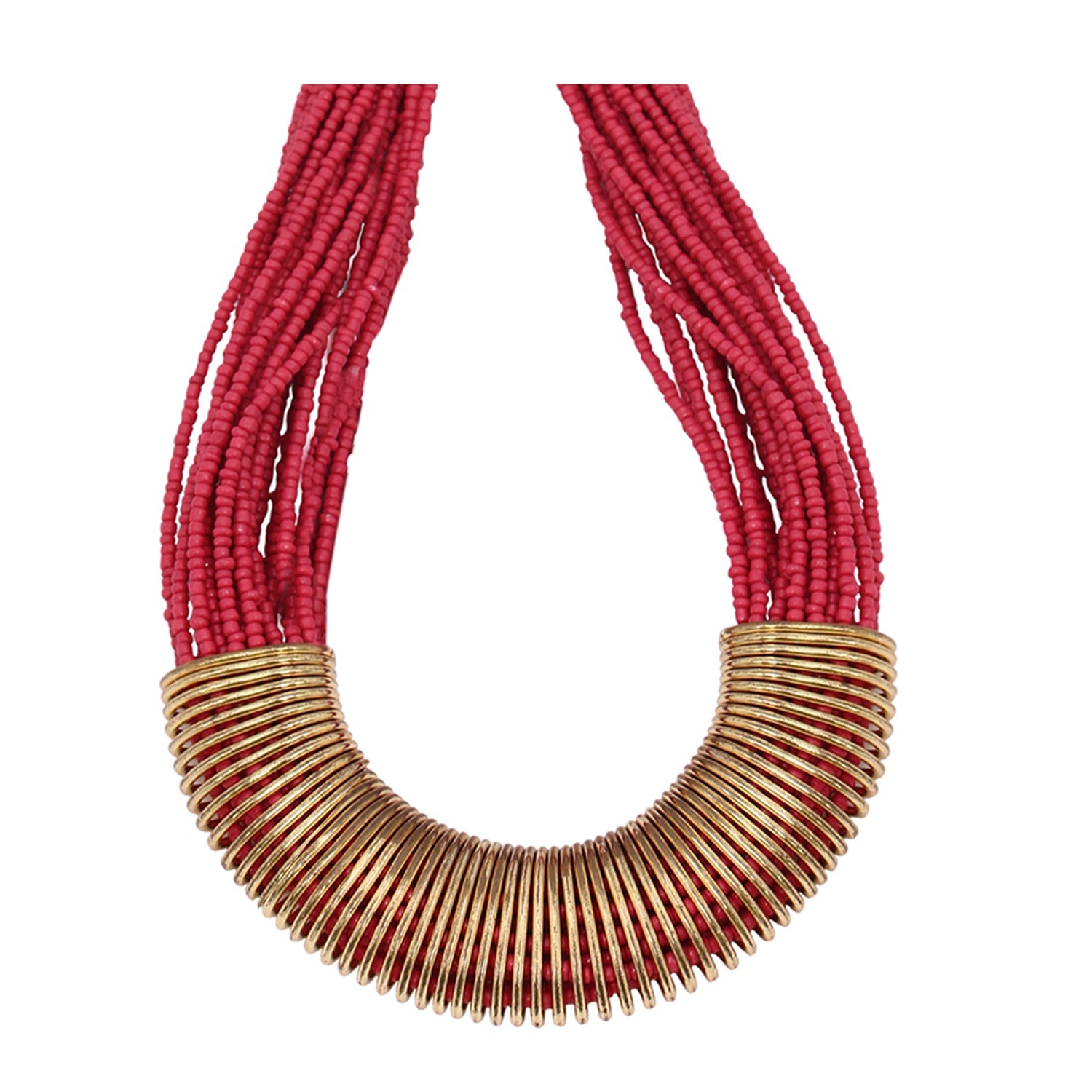 Gold-Polished Alloy Red Beaded Tribal Necklace - The Pari