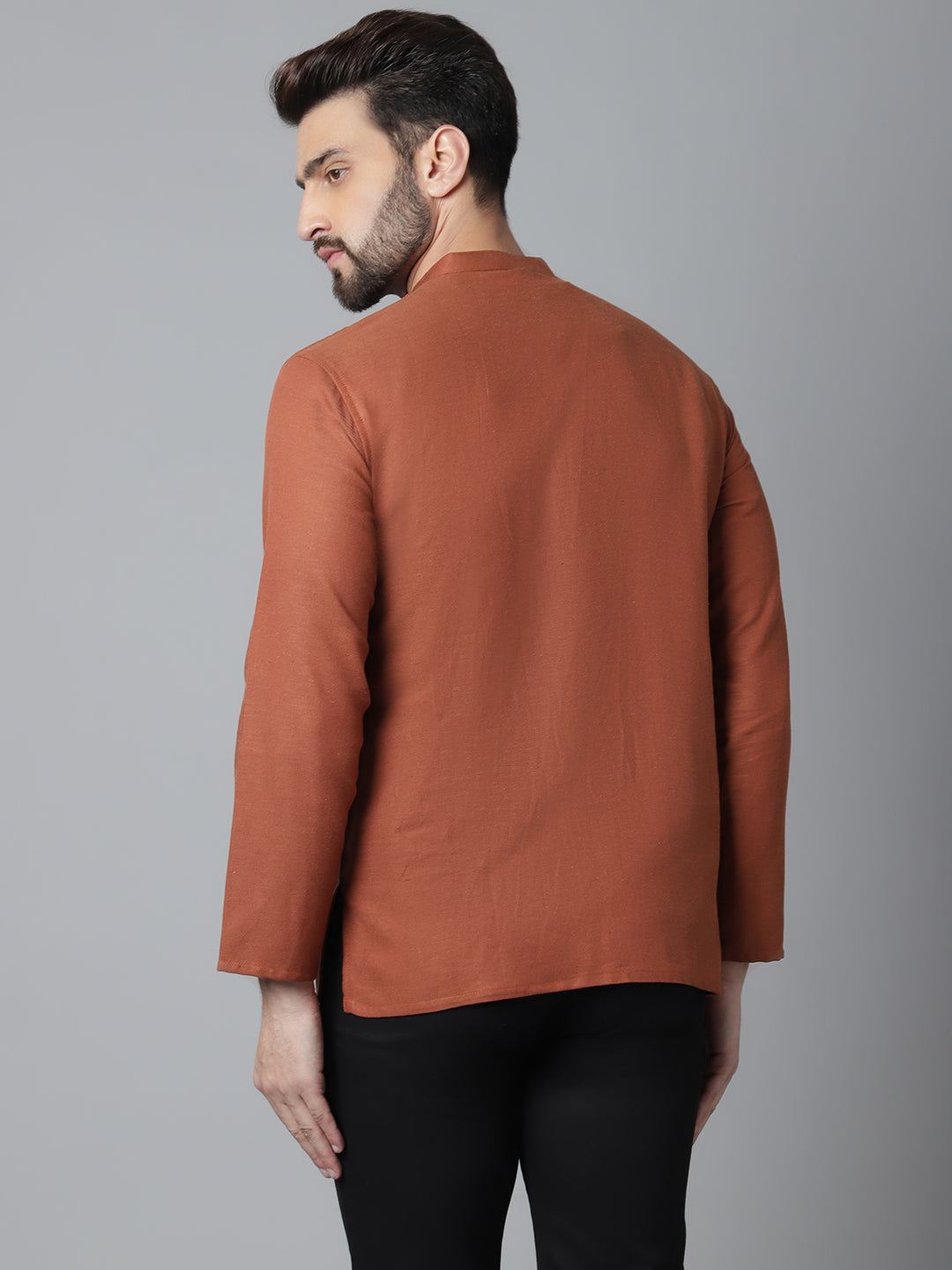 Even Apparels Rust Pure Cotton Kurta With Band Collar - Distacart
