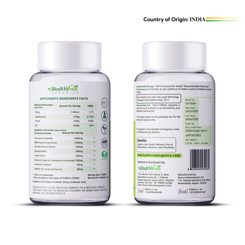 Health Veda Organics Plant Based Glucosamine Chondroitin & MSM Tablets - Distacart