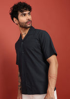 Fabmade Midnight Black Cuban Collar Shirt