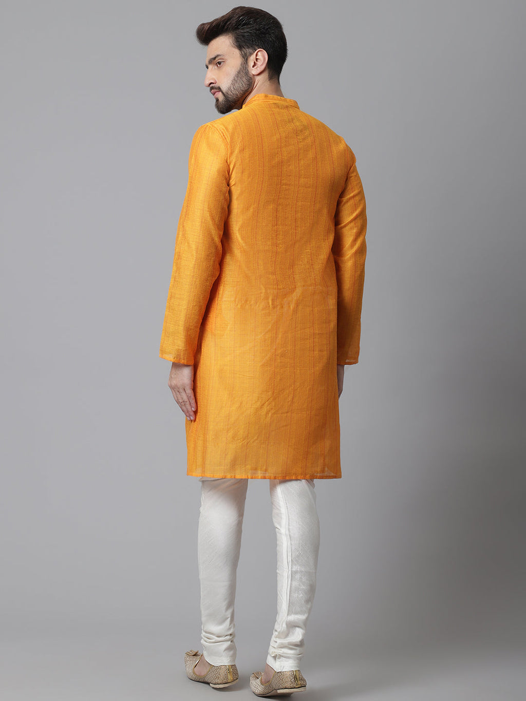 Even Apparels Yellow Check Kurta With Band Collar - Distacart