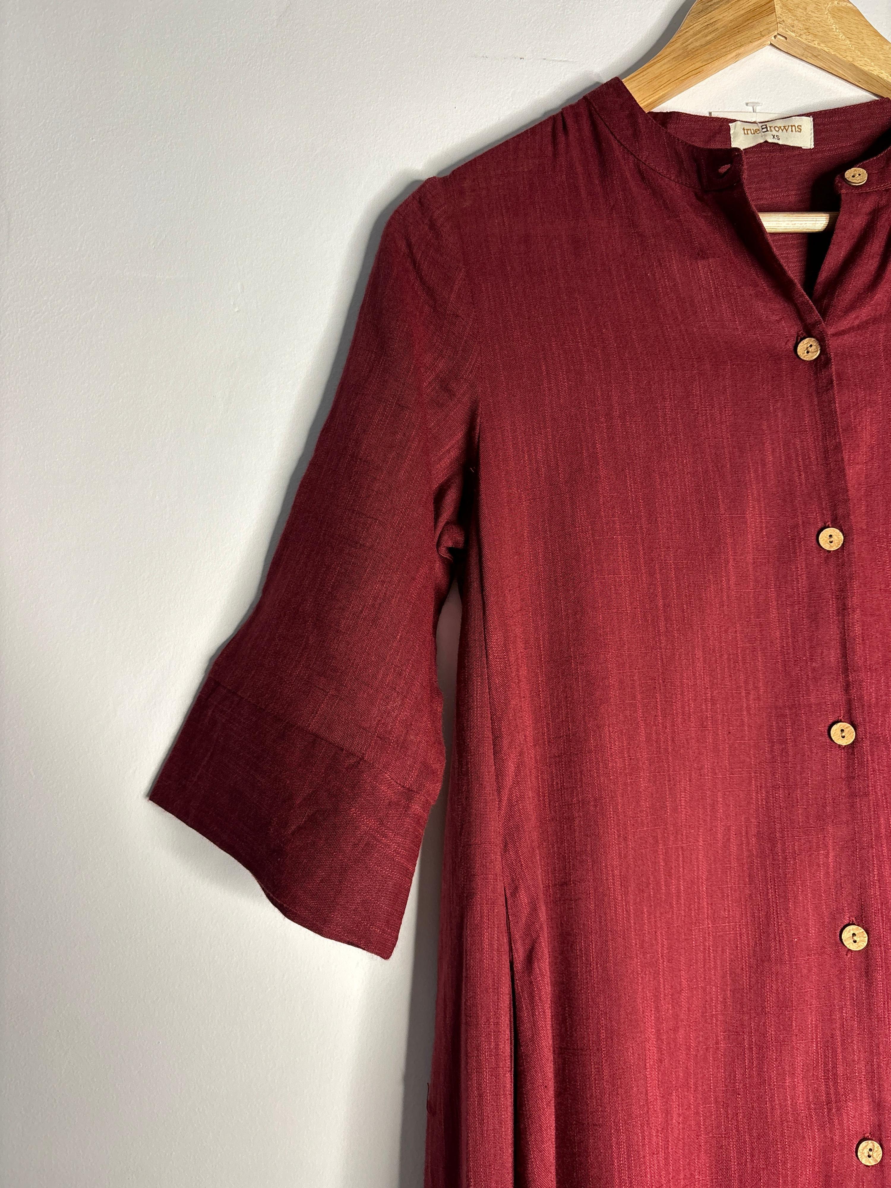 trueBrowns Maroon Slub Kurta - Distacart