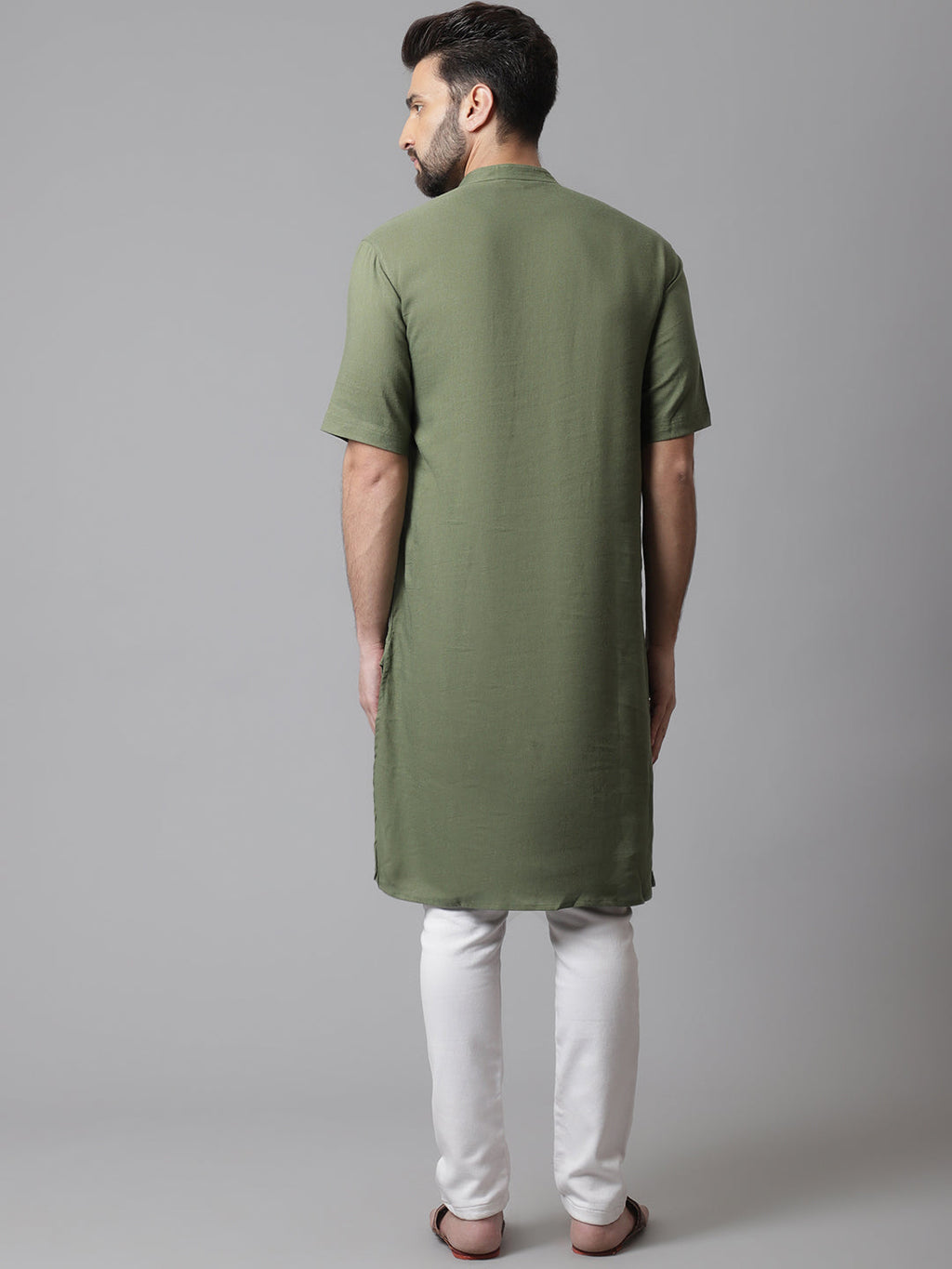 Even Apparels Green Pure Cotton Kurta With Band Collar - Distacart