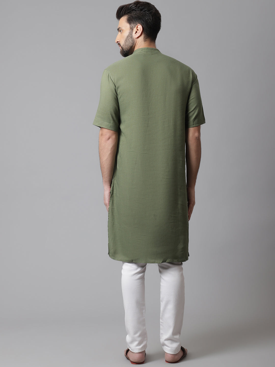 Even Apparels Green Pure Cotton Kurta With Band Collar - Distacart