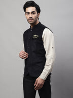 Even Apparels Men's Black Nehru Jacket With Welt Pockets
