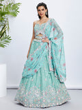 House of Panchhi Burgundy Georgette Sequins, Mirror And Thread Embroidery Lehenga Choli & Dupatta