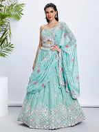 House of Panchhi Burgundy Georgette Sequins, Mirror And Thread Embroidery Lehenga Choli & Dupatta