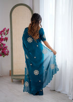 Evanik Designer Heavy Fendy Satin With Beads Embroidered Work Saree With Unstitched Blouse - Distacart