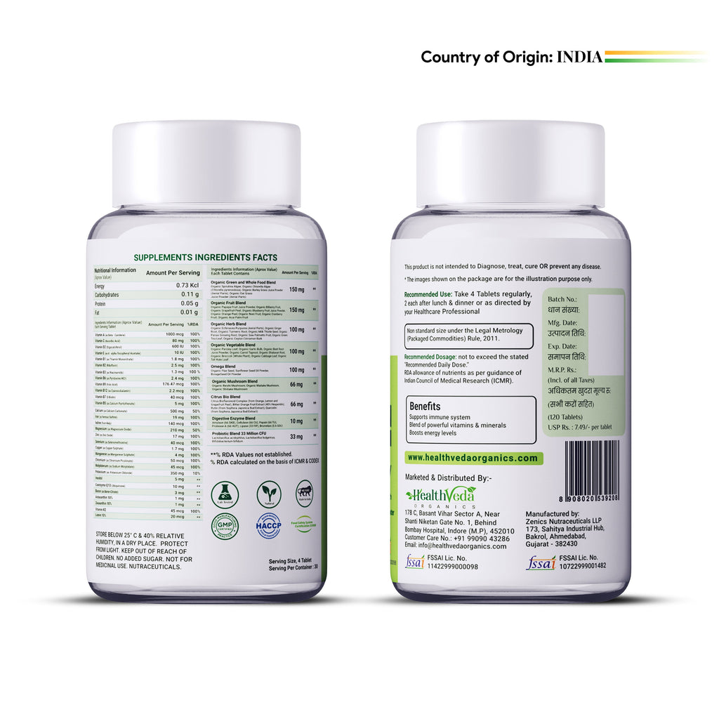 Health Veda Organics Whole Food Multivitamin Veg Tablets - Distacart