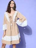 InWeave Women's Beige Lacy Short Dress - Distacart