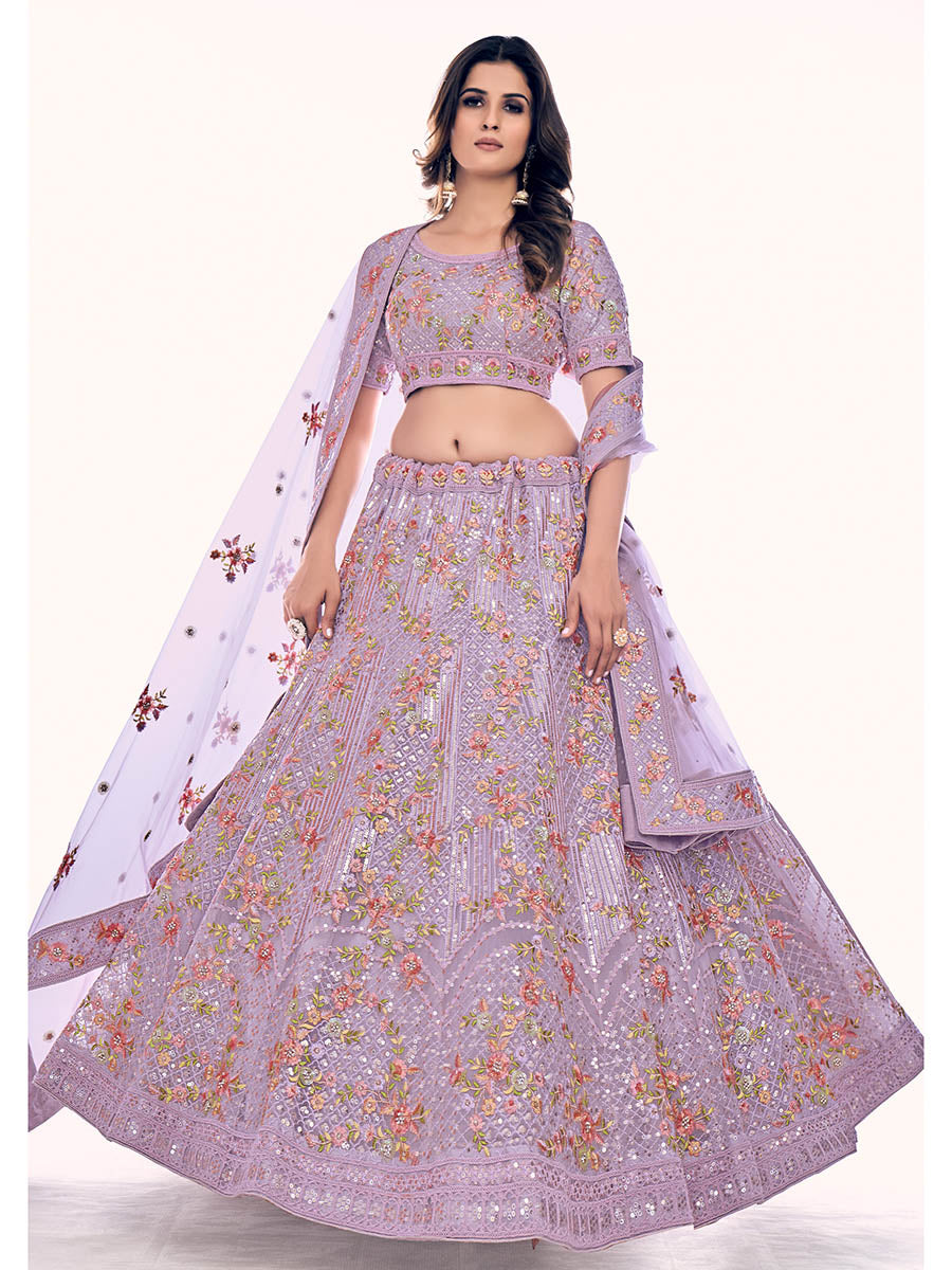 Myra Lilac Soft Net Embroidered Designer Lehenga Choli