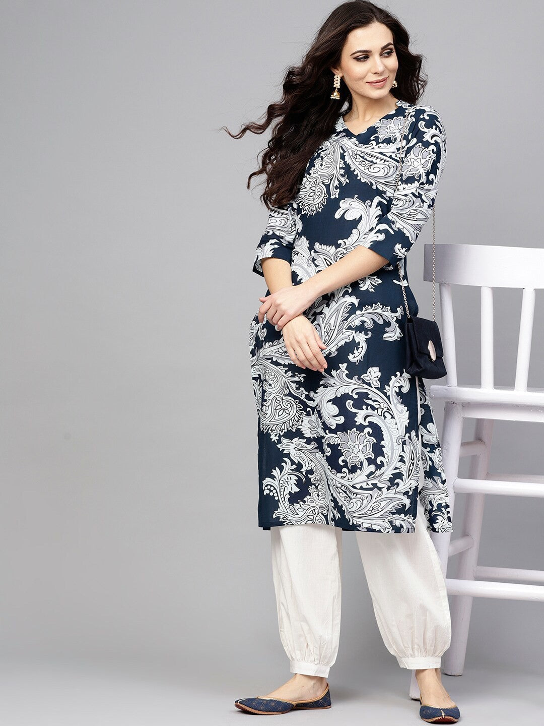 Antaran Blue Pure Cotton Printed Kurta Pant Set - Distacart