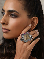 trueBrowns Silver Gold Tone Square Ring