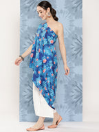 InWeave Women's Blue Pink Japanese Art Oneshoulder Top