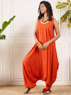 InWeave Orange Round Sleeveless Jumpsuit