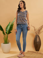 InWeave Ink Blue Small Paisley Kalamkari W/U Top