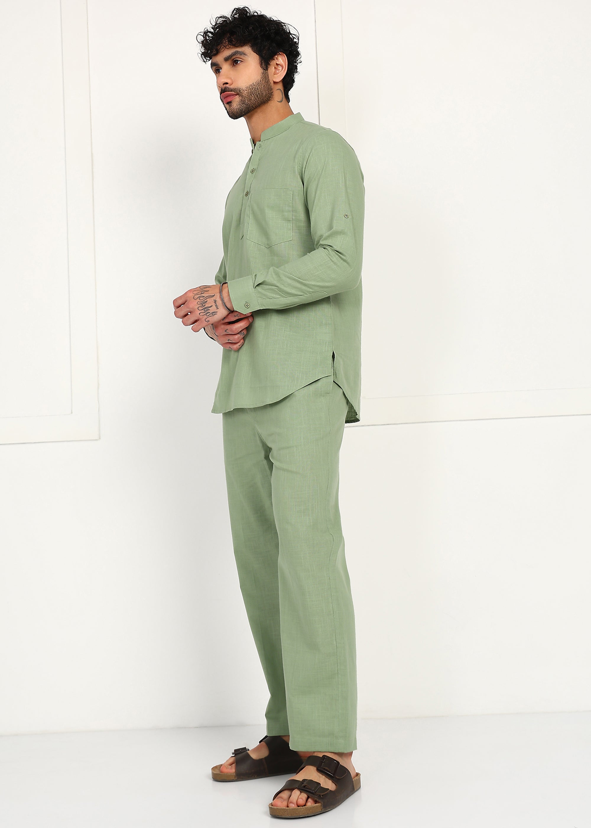 Fabmade Sage Linen Kurta Co-Ord Set - Distacart