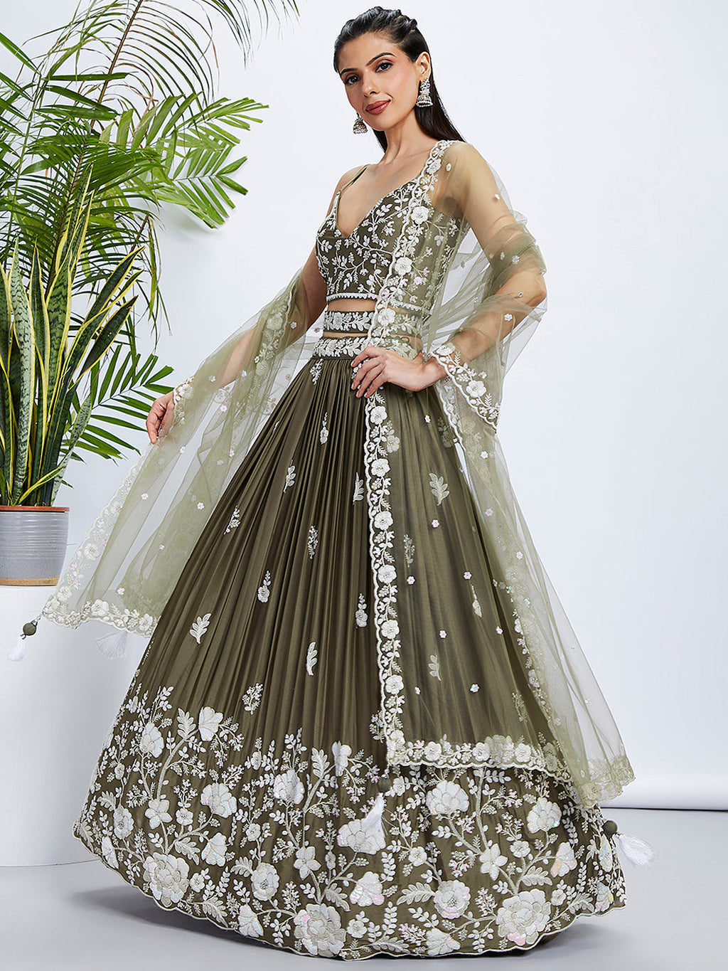 House of Panchhi Teal - Georgette Sequins, Mirror And Thread Embroidery Lehenga Choli