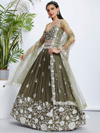 House of Panchhi Teal - Georgette Sequins, Mirror And Thread Embroidery Lehenga Choli