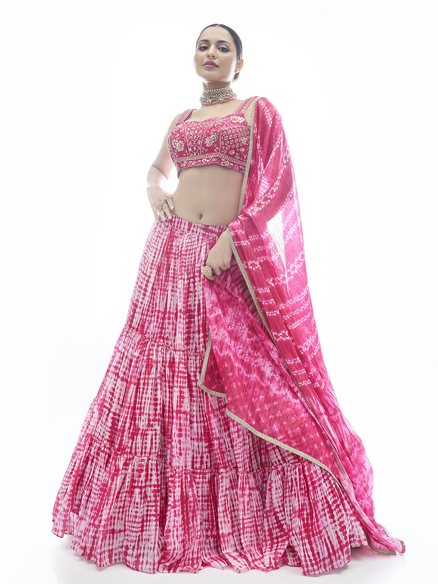 Myra Pink Jaquard Embroidered Designer Lehenga