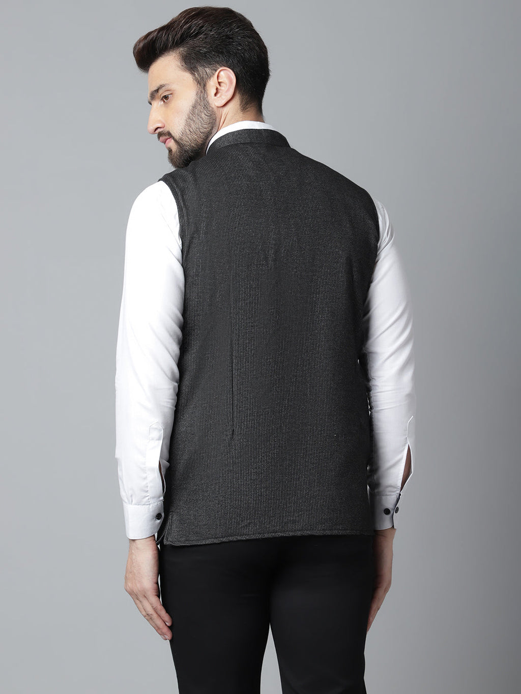 Even Apparels Men's Black Pure Wool Nehru Jacket