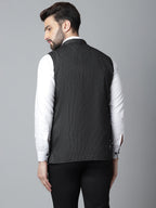 Even Apparels Men's Black Pure Wool Nehru Jacket
