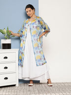 InWeave Women's Cream Strappy With Blue Floral Print Cape