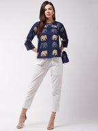 InWeave Elephant Print Blue Top
