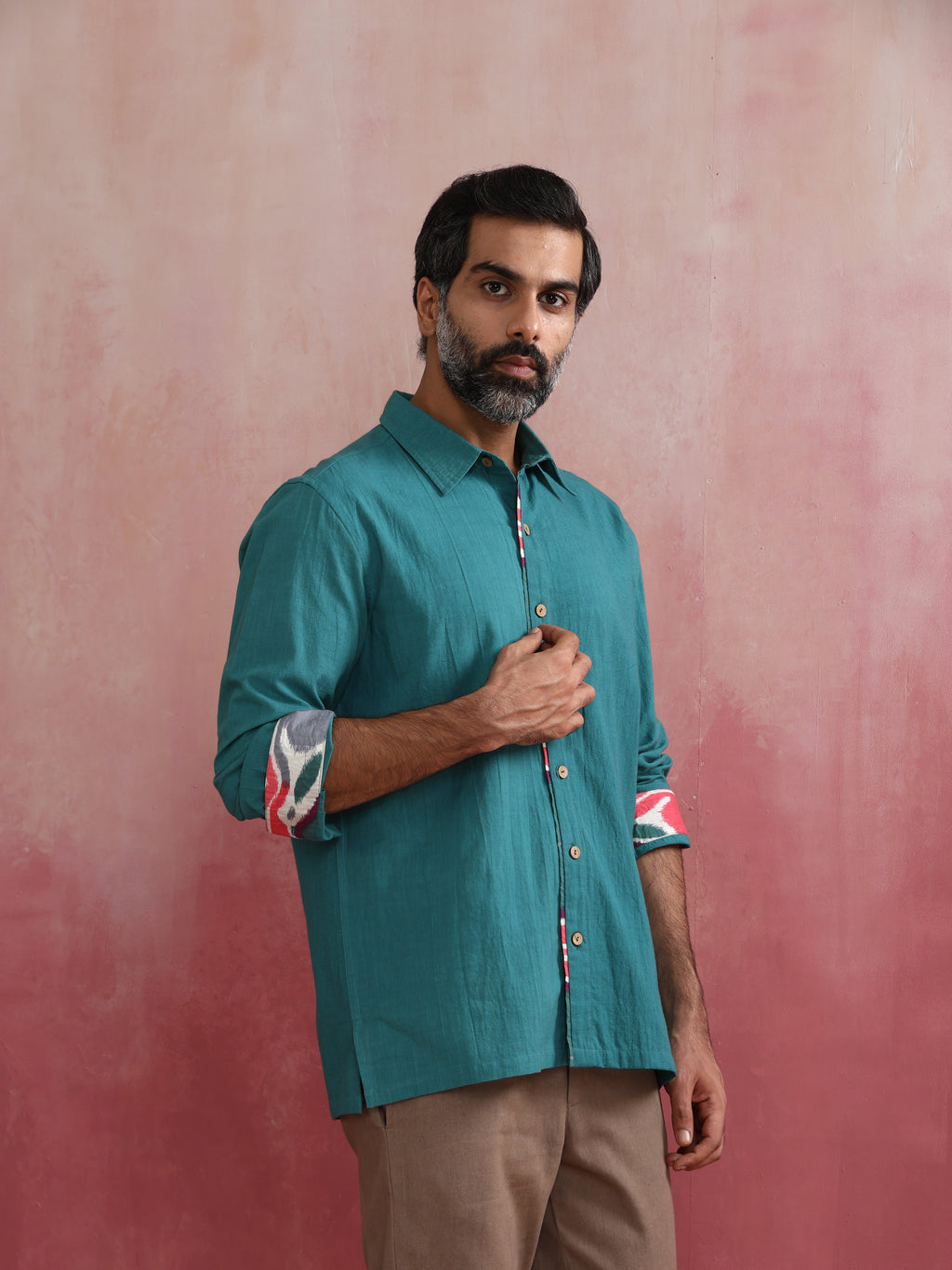trueBrowns Men's Teal Cotton Shirt
