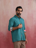 trueBrowns Men's Teal Cotton Shirt