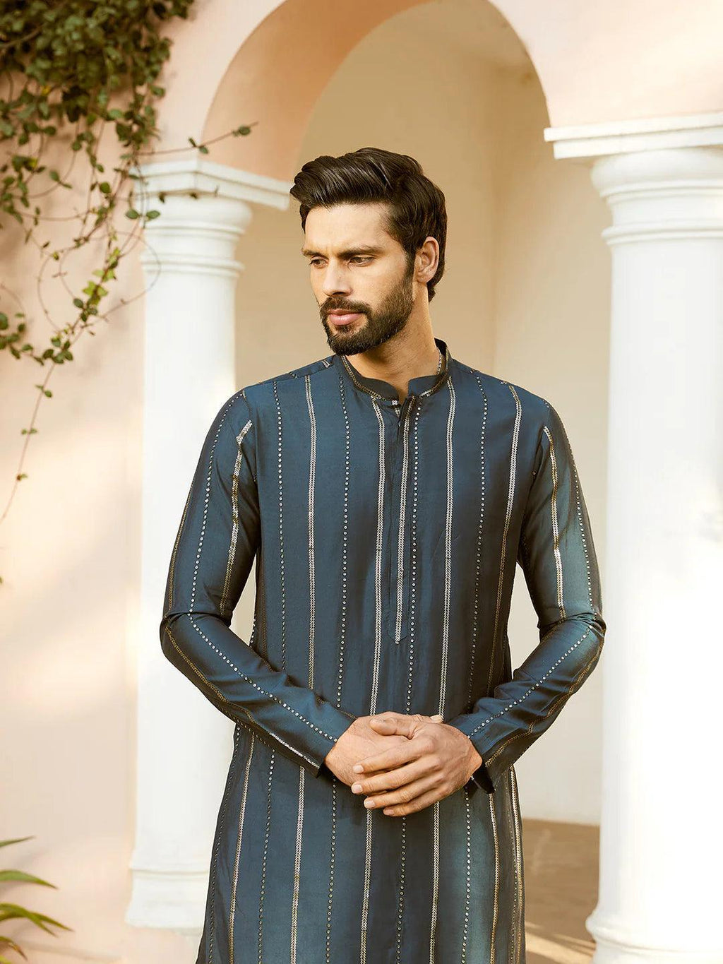 Fabmade Embroidered Regular Sequinned Chanderi Silk Kurta
