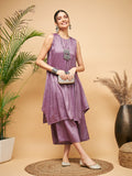 InWeave Women's Mauve Lurex Short Pallazo Kurta Set