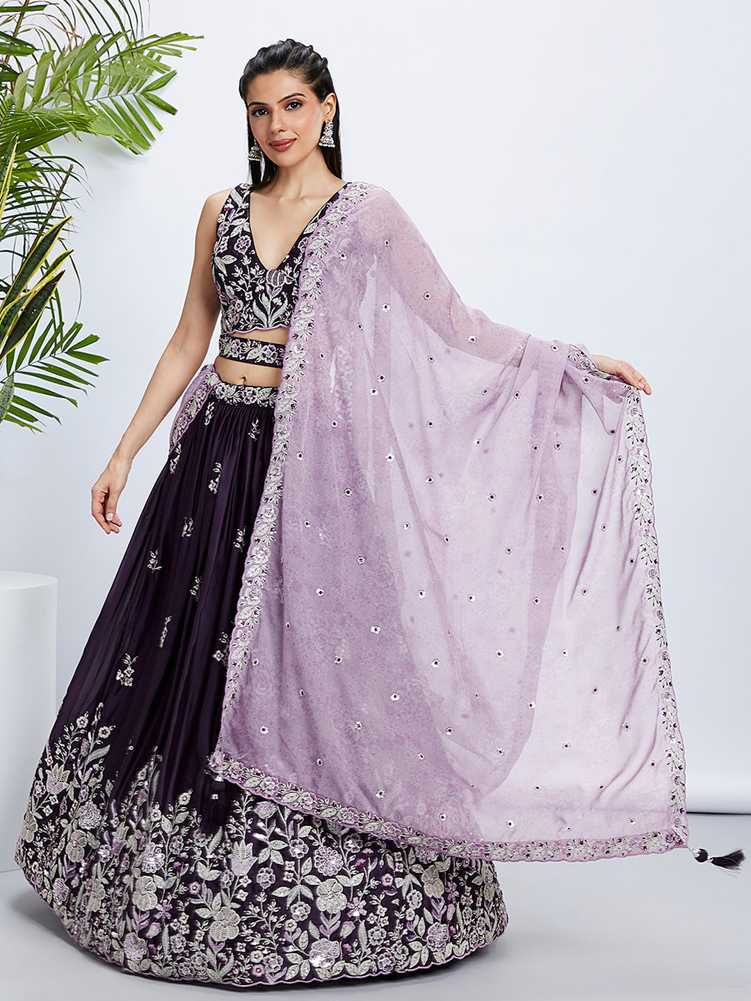 House of Panchhi Cream Net Cutdana, Sequins And Zarkan Embroidery Lehenga Choli & Dupatta