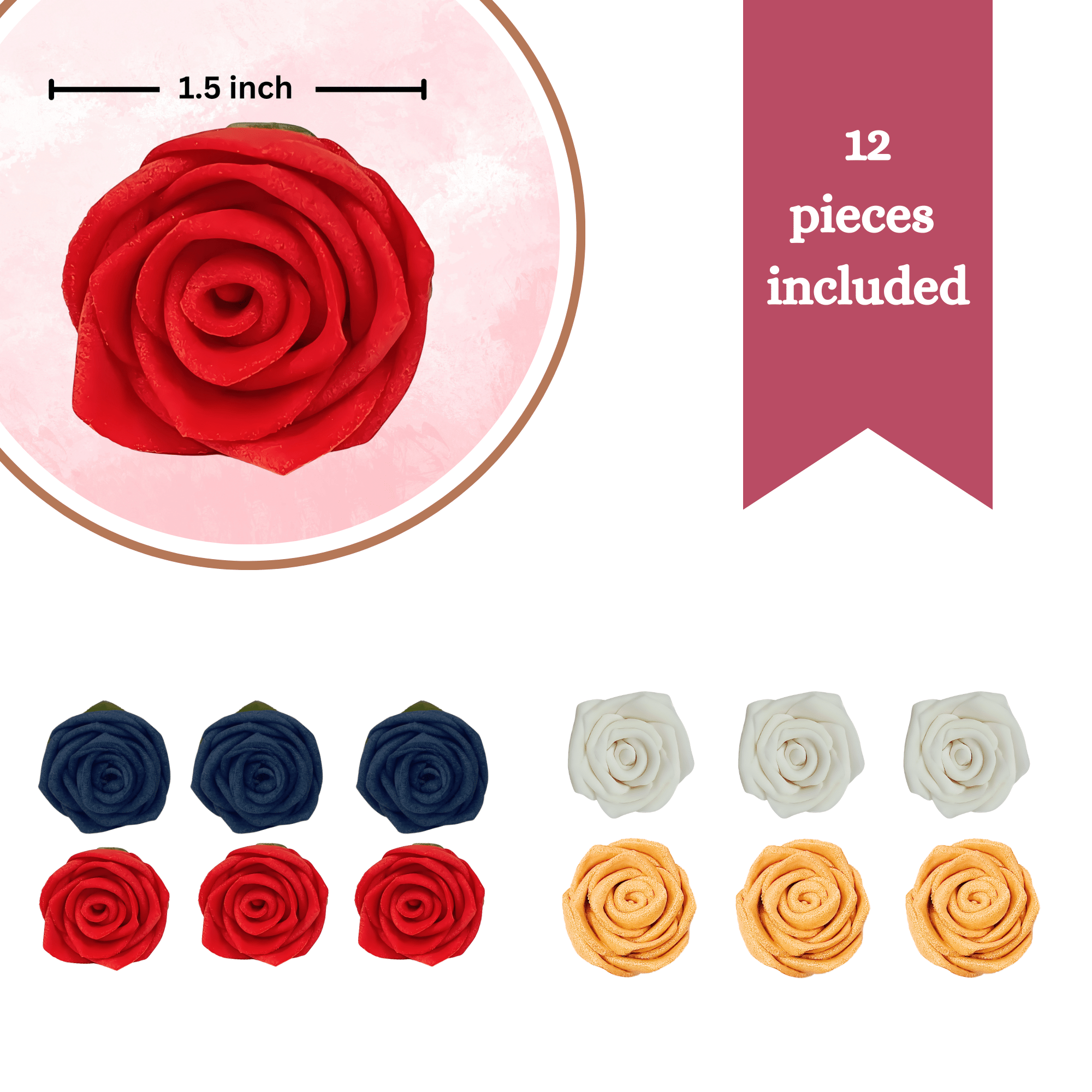 confect edible sugar roses cake toppers for cupcakes doughnut cake decorations pack of 12 j4 roses 04