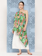 InWeave Women's Mint Green Leaf Japanese Art Oneshoulder Top