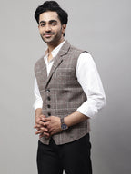 Even Apparels Men's Brown Pure Wool Nehru Jacket