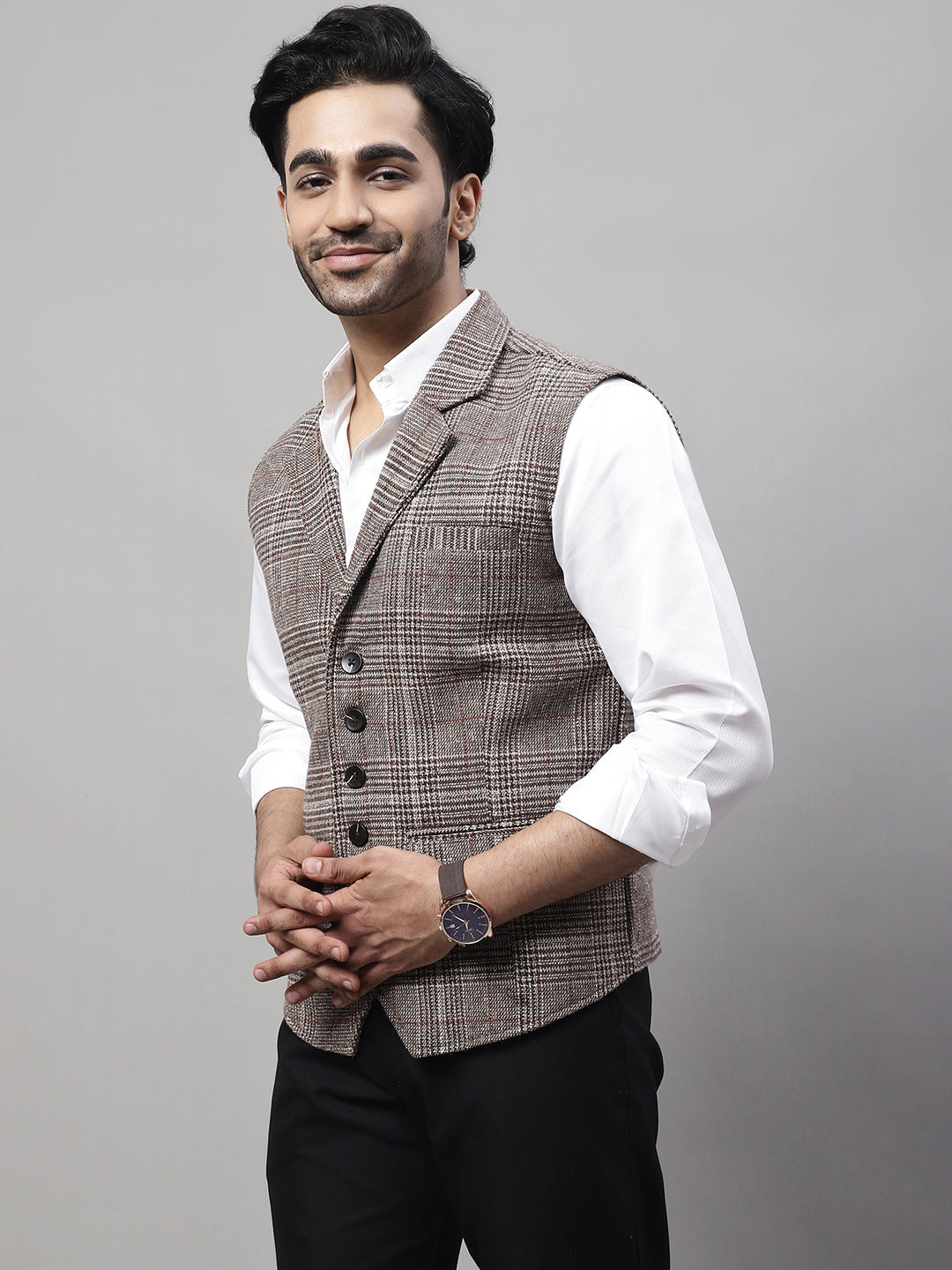 Even Apparels Men's Brown Pure Wool Nehru Jacket