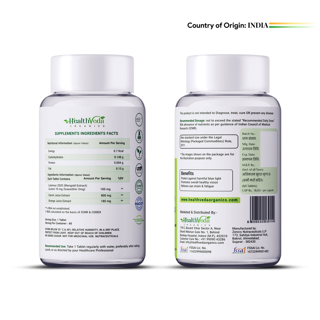 Health Veda Organics Plant Based Eye Care Supplements Tablets - Distacart