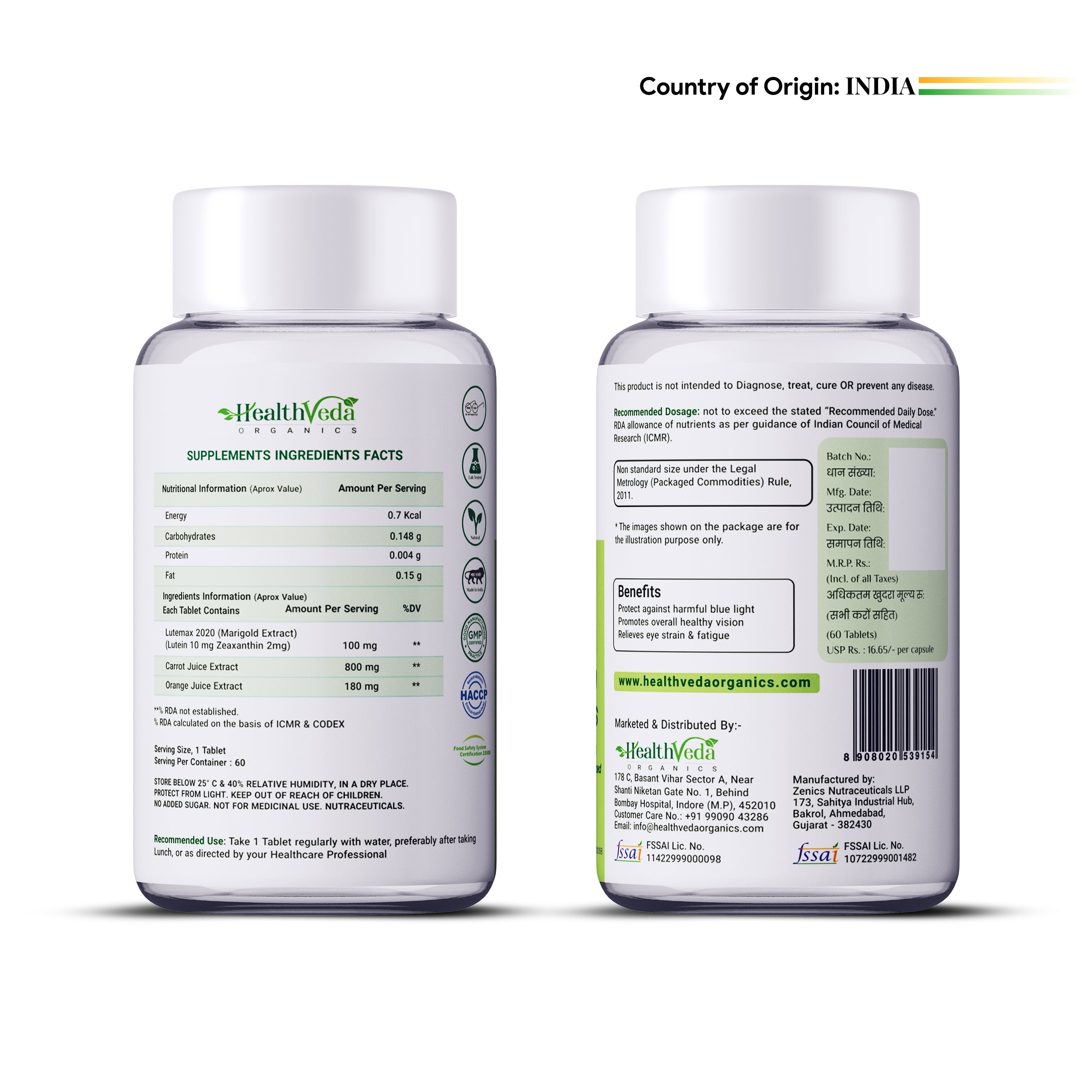 Health Veda Organics Plant Based Eye Care Supplements Tablets - Distacart
