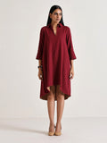 trueBrowns Maroon Short Collared Dress - Distacart